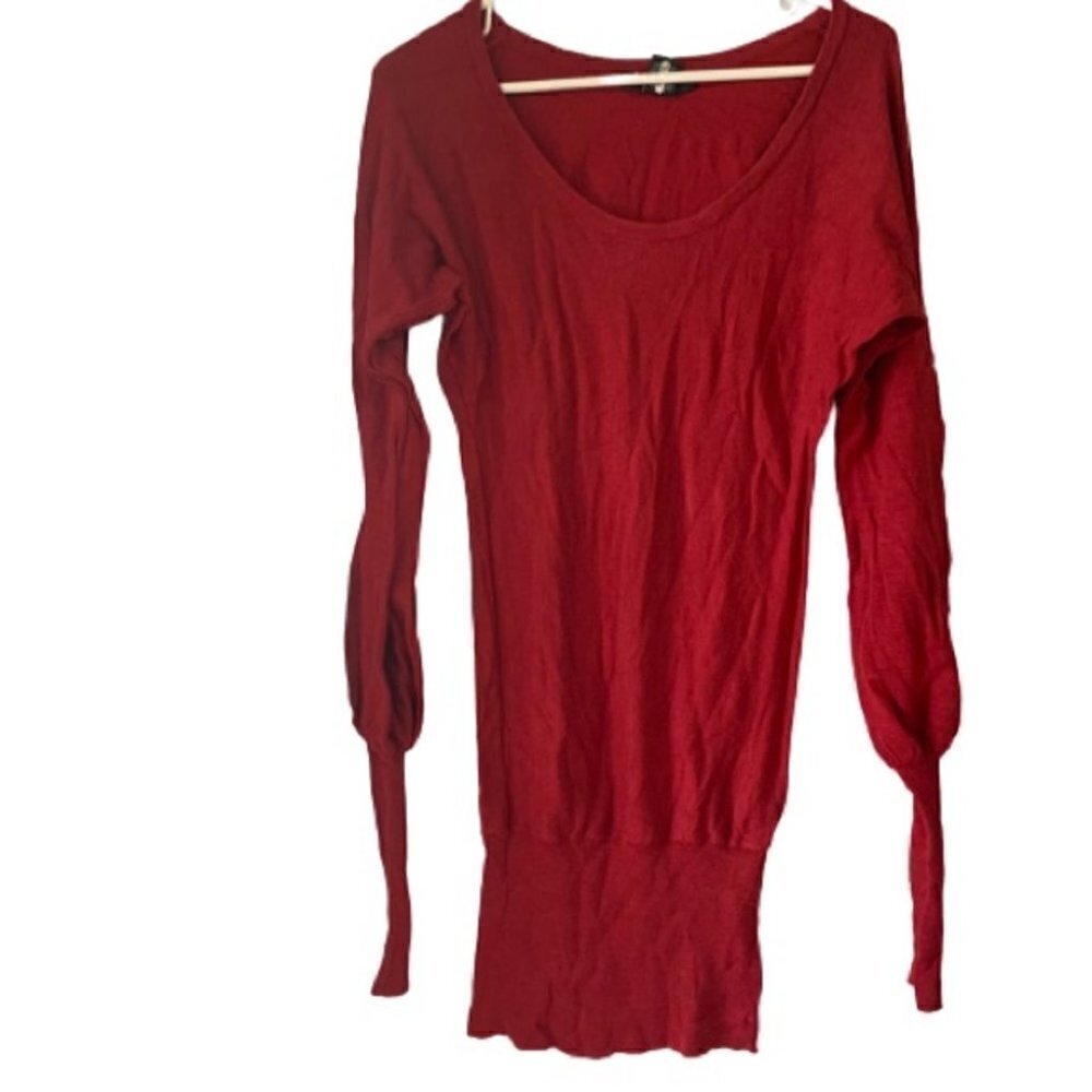 😎 Arden B Red Fitted Sweater Statement Sleeves